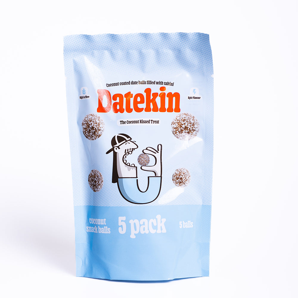 Datekin Coconut Covered Date Balls filled with Savoury Tahini (12 x 5 Pack)