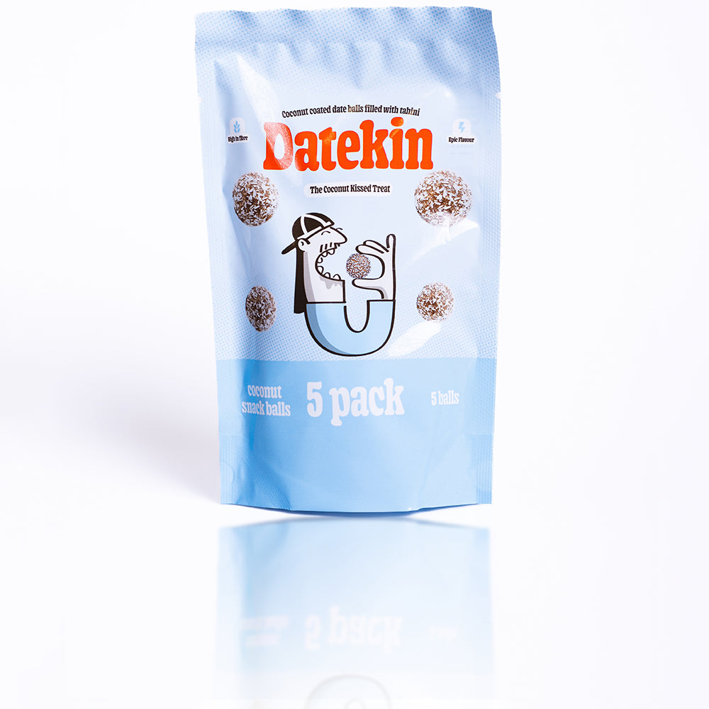 Datekin Coconut Covered Date Balls filled with Savoury Tahini (12 x 5 Pack)