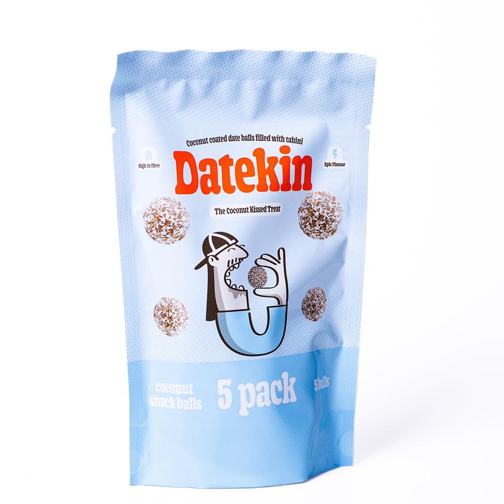Datekin Coconut Covered Date Balls filled with Savoury Tahini (12 x 5 Pack)