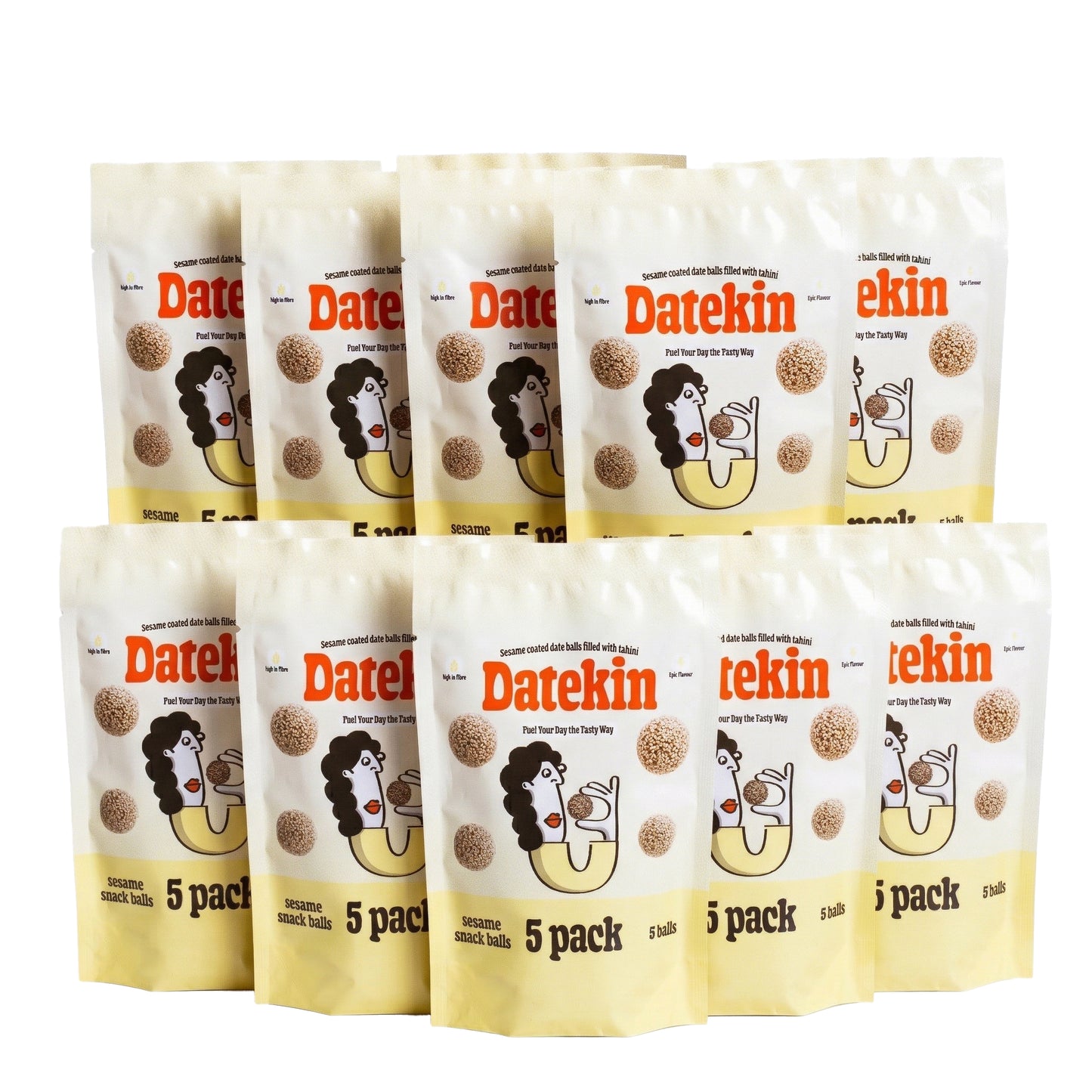 Datekin Sesame Coated Date Balls Filled with Tahini (12 x 5 Pack)