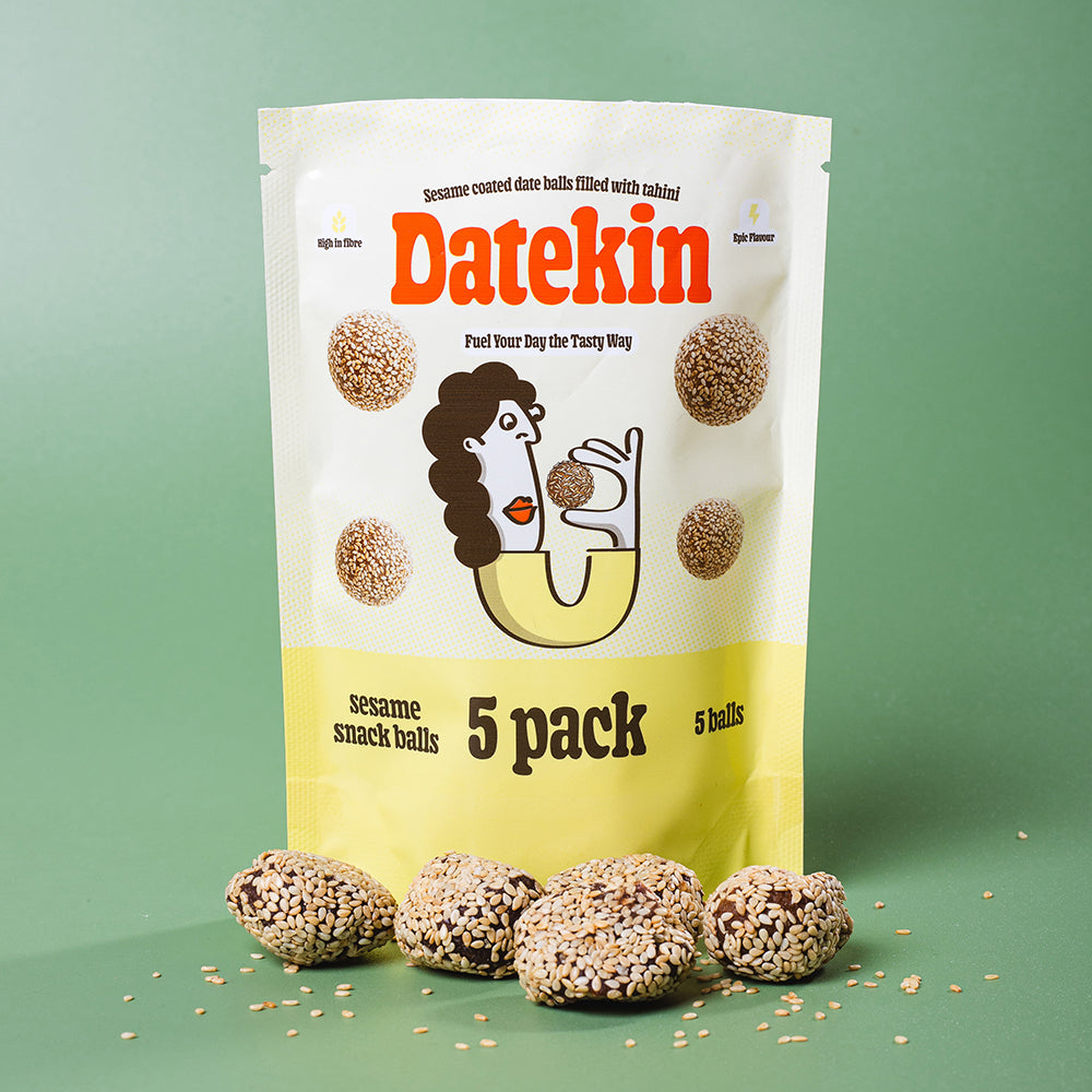 Datekin Sesame Coated Date Balls Filled with Tahini (12 x 5 Pack)