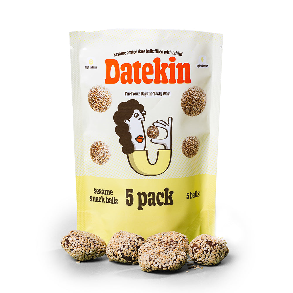 Datekin Sesame Coated Date Balls Filled with Tahini (12 x 5 Pack)