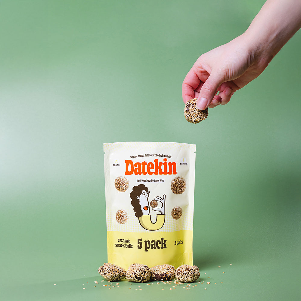 Datekin Sesame Coated Date Balls Filled with Tahini (12 x 5 Pack)