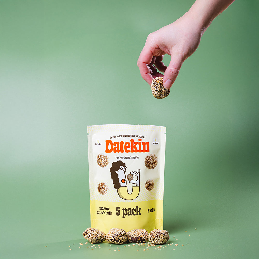Datekin Sesame Coated Date Balls Filled with Tahini (12 x 5 Pack)
