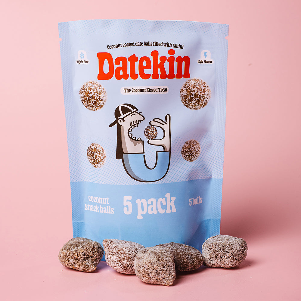 Datekin Coconut Covered Date Balls filled with Savoury Tahini (12 x 5 Pack)
