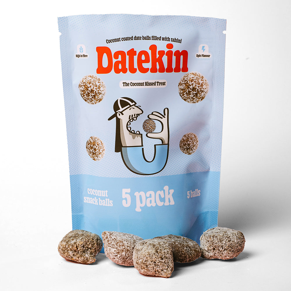 Datekin Coconut Covered Date Balls filled with Savoury Tahini (12 x 5 Pack)