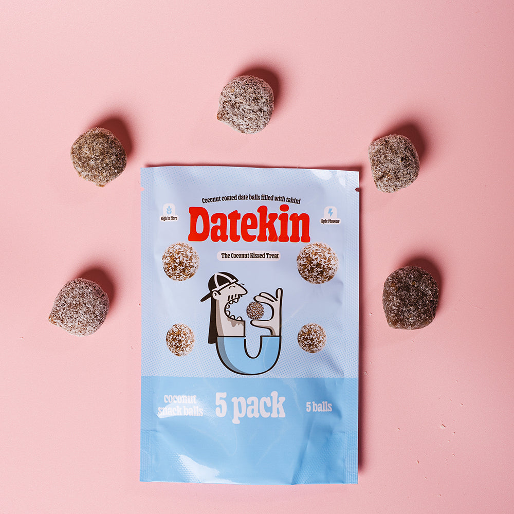 Datekin Coconut Covered Date Balls filled with Savoury Tahini (12 x 5 Pack)