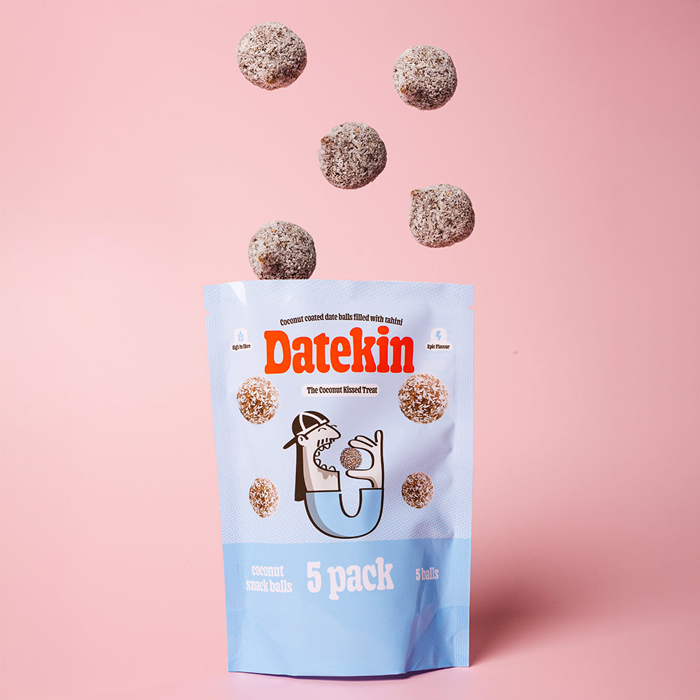 Datekin Coconut Covered Date Balls filled with Savoury Tahini (12 x 5 Pack)